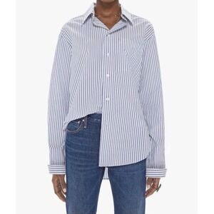 Mother The Roomie Frenchie Shirt In Art School Button Up Top Blue Women's Size M